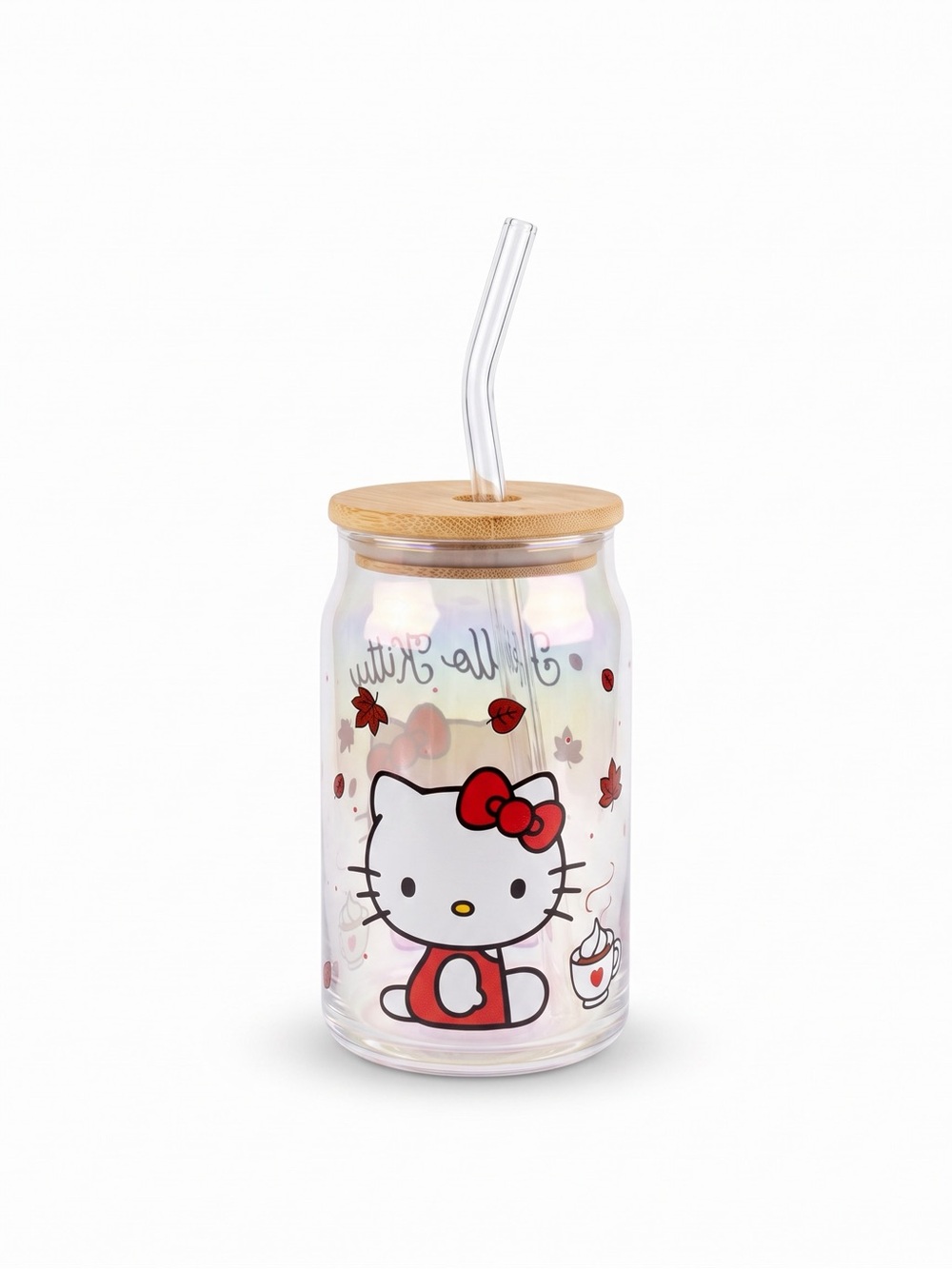 Hello Kitty Fall/Halloween Glass Tumbler with Bamboo Lid and Glass Straw – 16 oz